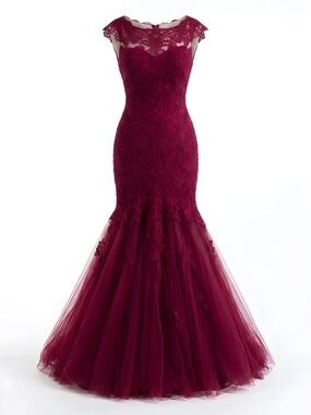 Dave & Johnny Burgundy Lace Evening Dress